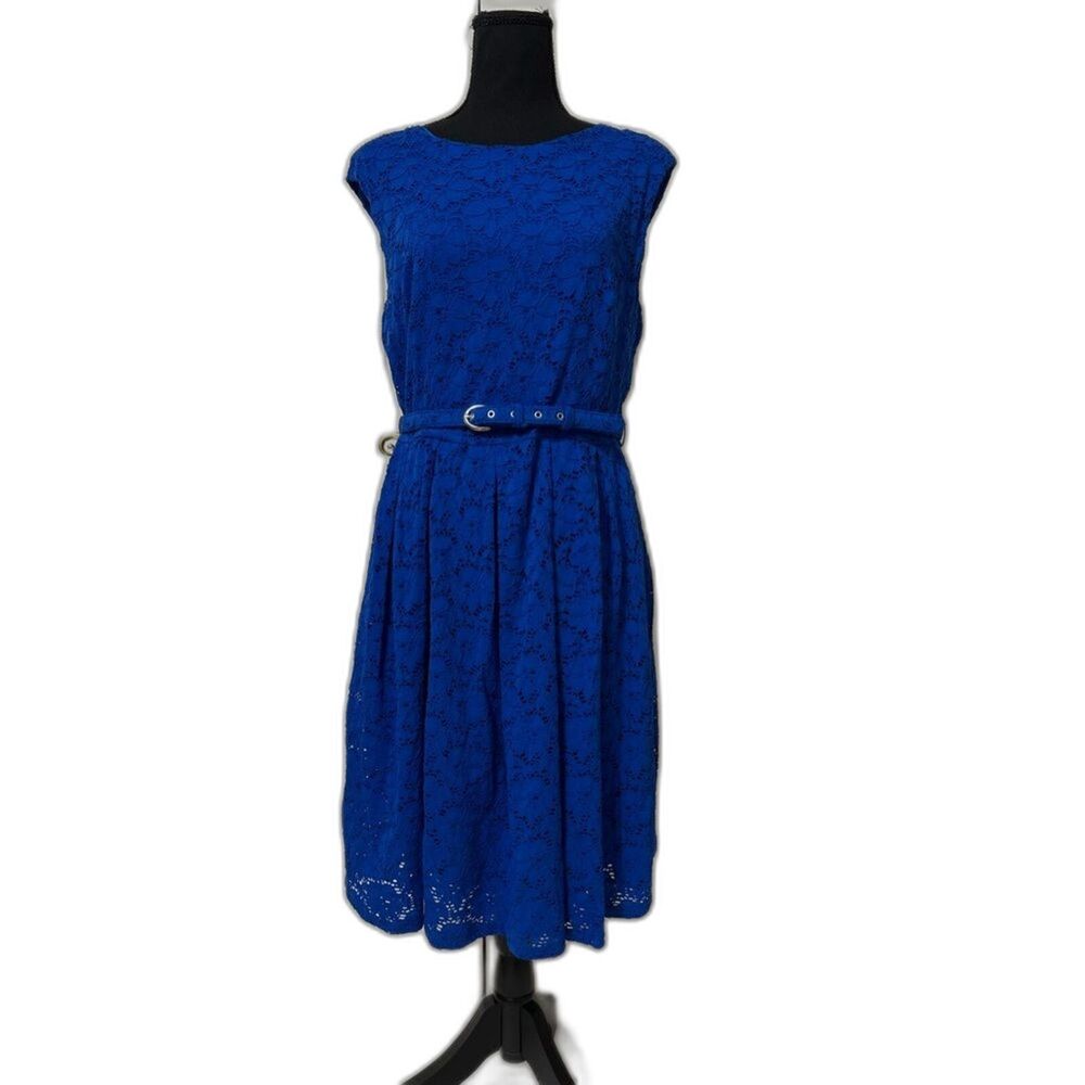 Alfani sheath‎ dress eye lace floral belted royal blue- Size M